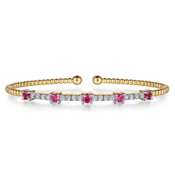 14K Yellow Gold Bujukan Diamond and Ruby Cuff Bracelet