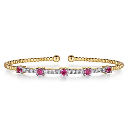 14K Yellow Gold Bujukan Diamond and Ruby Cuff Bracelet