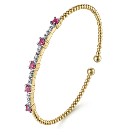 14K Yellow Gold Bujukan Diamond and Ruby Cuff Bracelet