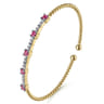 14K Yellow Gold Bujukan Diamond and Ruby Cuff Bracelet - 0.3 ct