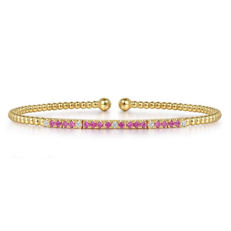 14K Yellow Gold Bujukan Diamond and Ruby Split Bangle - 0.09 ct - Shot 1
