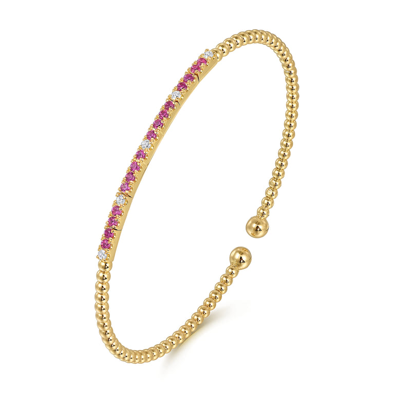 14K Yellow Gold Bujukan Diamond and Ruby Split Bangle - 0.09 ct - Shot 2