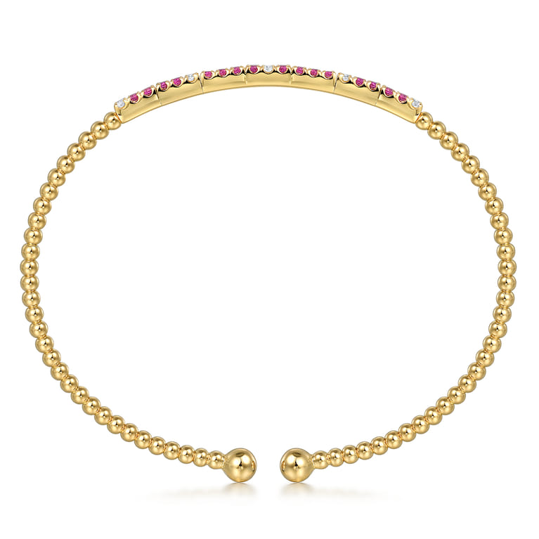 14K Yellow Gold Bujukan Diamond and Ruby Split Bangle - 0.09 ct - Shot 3