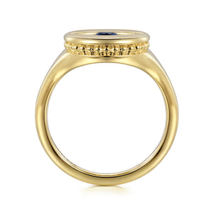 14K Yellow Gold Bujukan Diamond and Sapphire Evil Eye Signet Ladies Ring