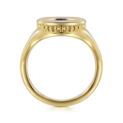 14K Yellow Gold Bujukan Diamond and Sapphire Evil Eye Signet Ladies Ring