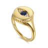 14K Yellow Gold Bujukan Diamond and Sapphire Evil Eye Signet Ladies Ring - 0.04 ct