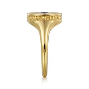 14K Yellow Gold Bujukan Diamond and Sapphire Evil Eye Signet Ladies Ring