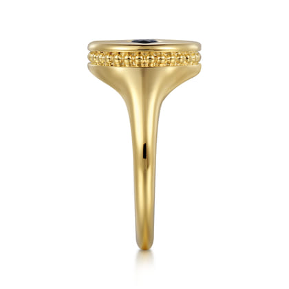 14K Yellow Gold Bujukan Diamond and Sapphire Evil Eye Signet Ladies Ring