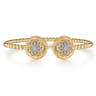 14K Yellow Gold Bujukan Diamond and White Mother of Pearl Double Medallion Open Bangle Bracelet - 0.17 ct