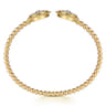 14K Yellow Gold Bujukan Diamond and White Mother of Pearl Double Medallion Open Bangle Bracelet - 0.17 ct