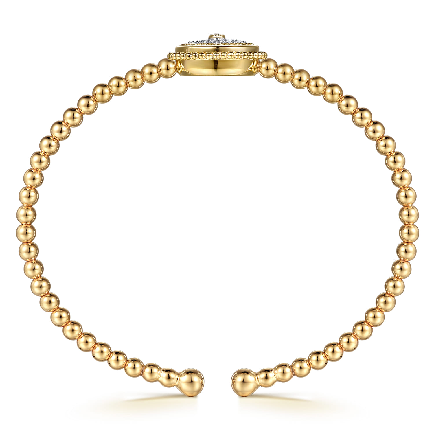 14K Yellow Gold Bujukan Diamond and White Mother of Pearl Medallion Split Bangle Bracelet - 0.08 ct - Shot 3