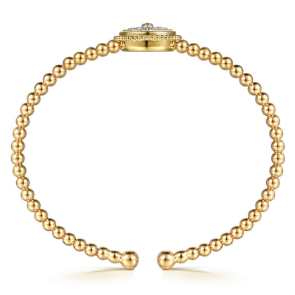 14K Yellow Gold Bujukan Diamond and White Mother of Pearl Medallion Split Bangle Bracelet