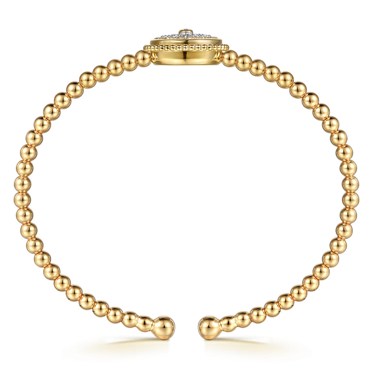 14K Yellow Gold Bujukan Diamond and White Mother of Pearl Medallion Split Bangle Bracelet - 0.08 ct - Shot 3