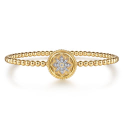 14K Yellow Gold Bujukan Diamond and White Mother of Pearl Medallion Split Bangle Bracelet
