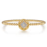 14K Yellow Gold Bujukan Diamond and White Mother of Pearl Medallion Split Bangle Bracelet - 0.08 ct