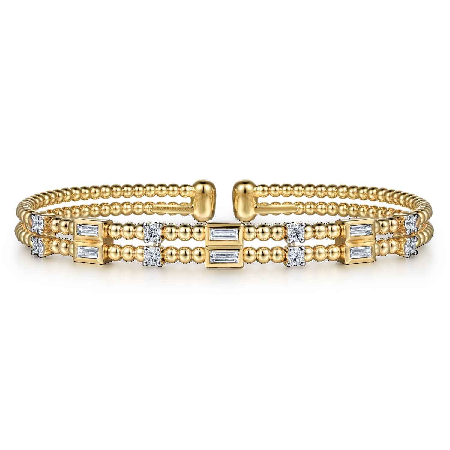 14K Yellow Gold Bujukan Double Rows Baguette Diamond Fashion Bangle - 0.75 ct - Shot 1