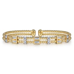 14K Yellow Gold Bujukan Double Rows Baguette Diamond Fashion Bangle