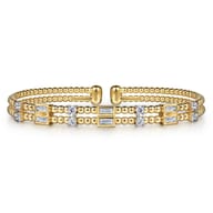 14K Yellow Gold Bujukan Double Rows Baguette Diamond Fashion Bangle