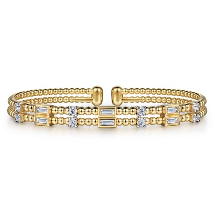 14K Yellow Gold Bujukan Double Rows Baguette Diamond Fashion Bangle