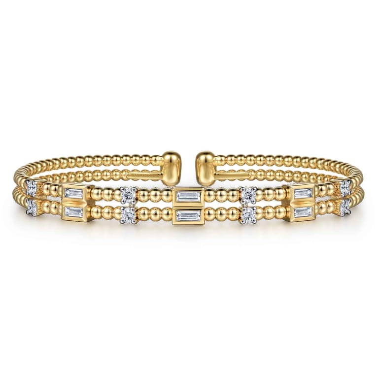 14K Yellow Gold Bujukan Double Rows Baguette Diamond Fashion Bangle - 0.75 ct - Shot 1