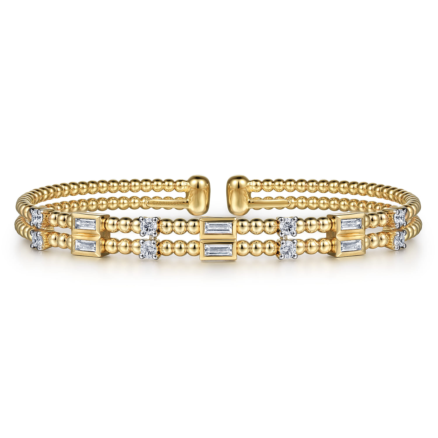 14K Yellow Gold Bujukan Double Rows Baguette Diamond Fashion Bangle - 0.75 ct - Shot 1