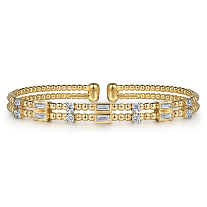 14K Yellow Gold Bujukan Double Rows Baguette Diamond Fashion Bangle