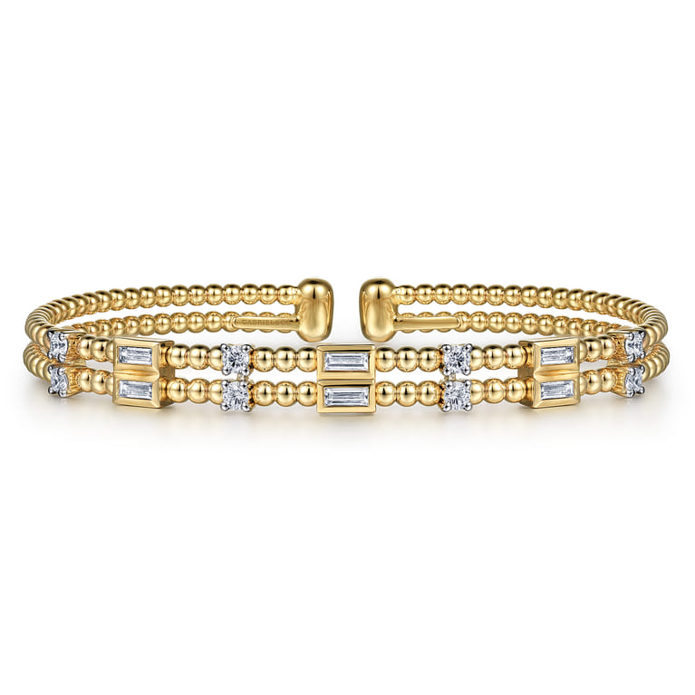 14K Yellow Gold Bujukan Double Rows Baguette Diamond Fashion Bangle - 0.75 ct - Shot 1