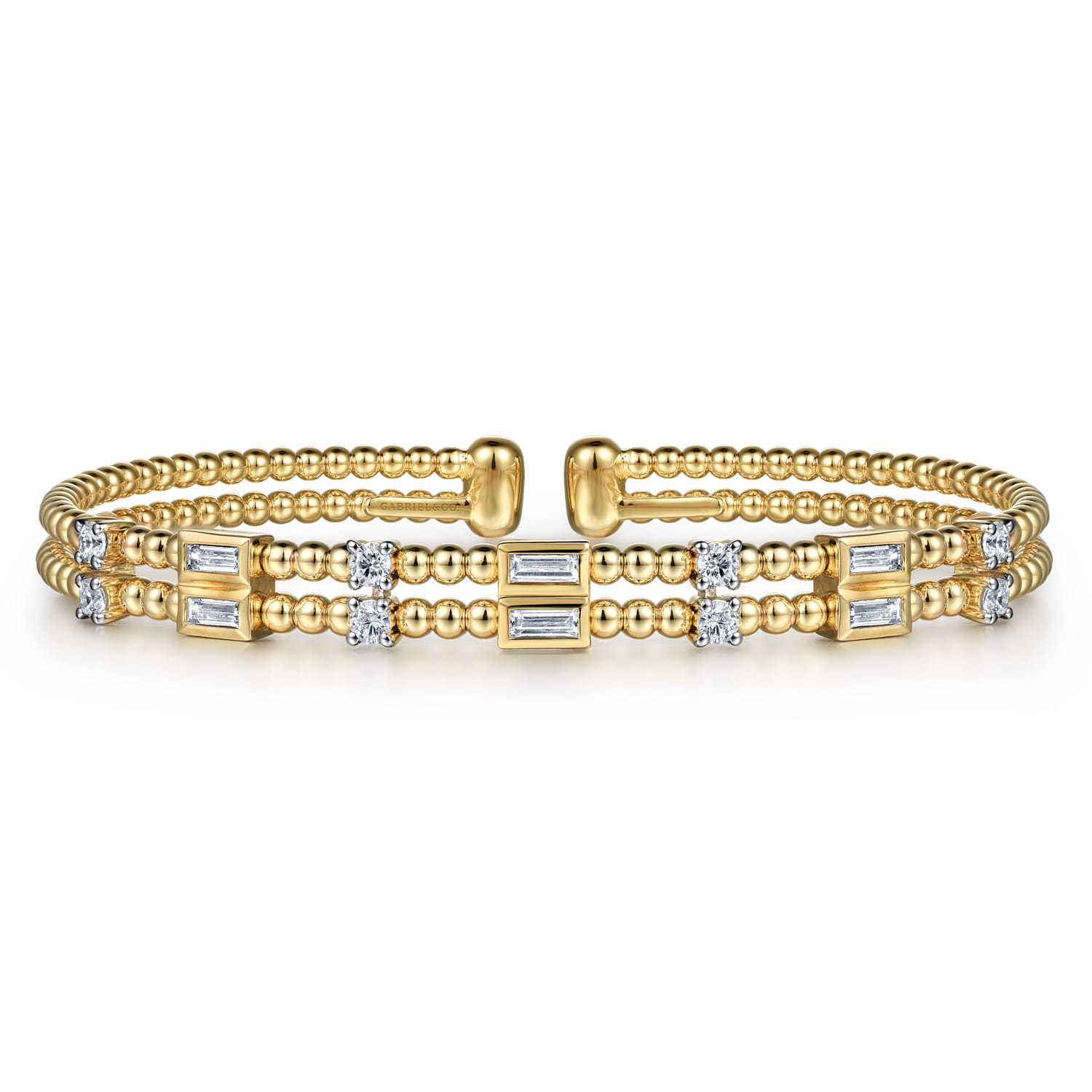 14K Yellow Gold Bujukan Double Rows Baguette Diamond Fashion Bangle - 0.75 ct - Shot 1