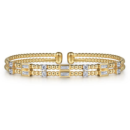 14K Yellow Gold Bujukan Double Rows Baguette Diamond Fashion Bangle