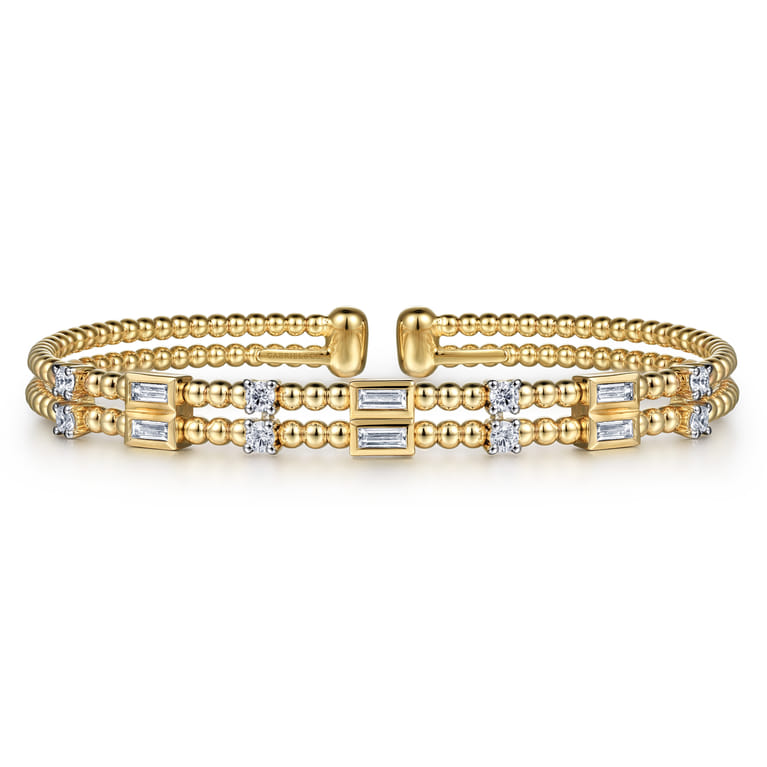 14K Yellow Gold Bujukan Double Rows Baguette Diamond Fashion Bangle - 0.75 ct - Shot 1