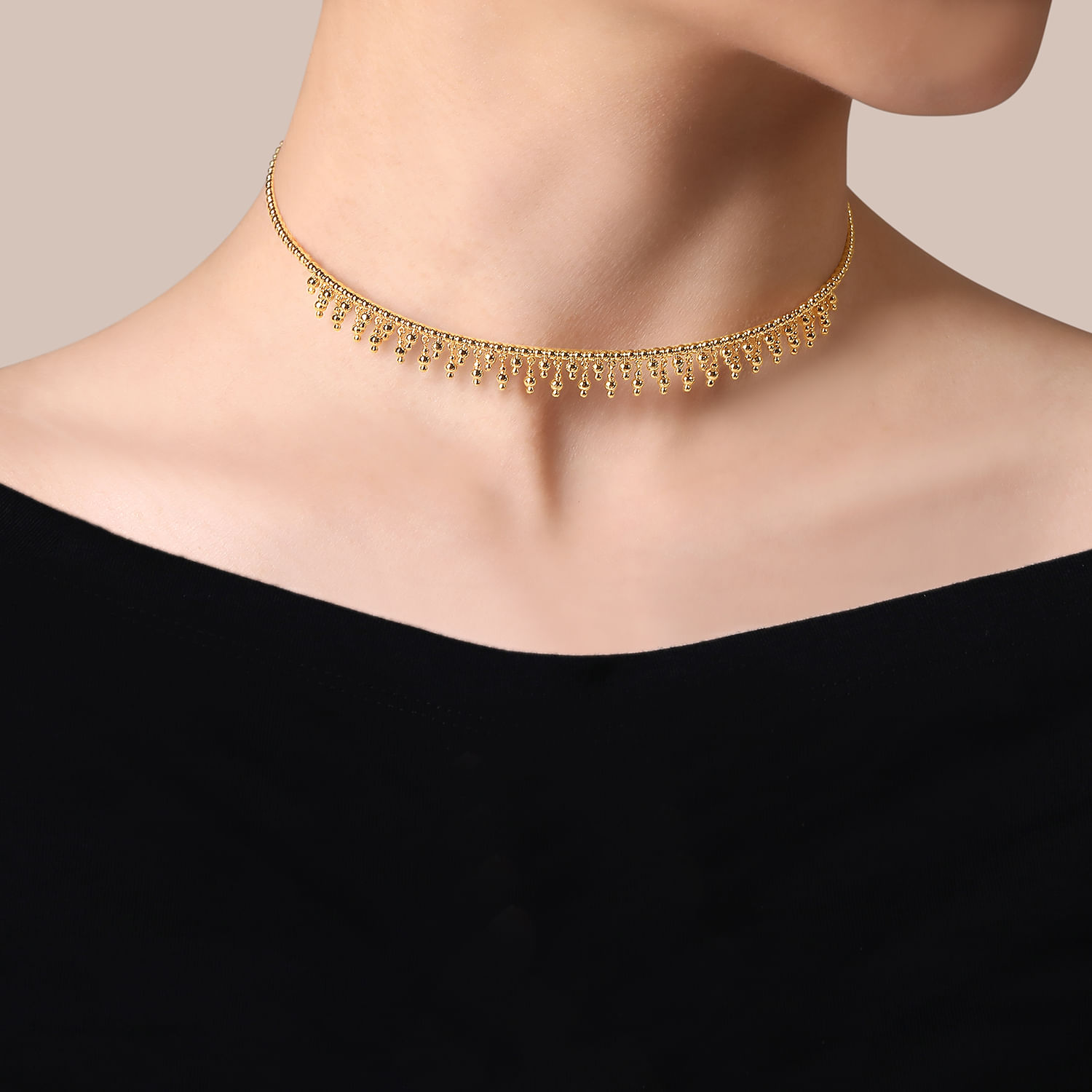 14K Yellow Gold Bujukan Drop Choker Necklace