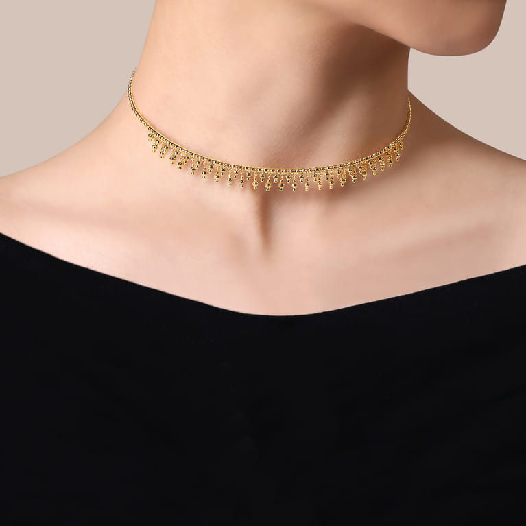 14K Yellow Gold Bujukan Drop Choker Necklace - Shot 3