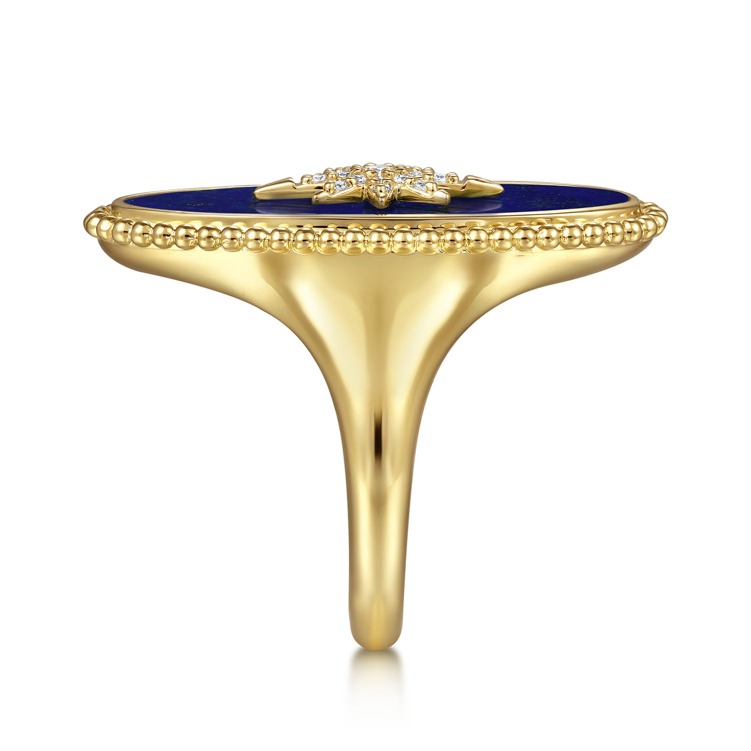 14K Yellow Gold Bujukan Elongated Oval Lapis Inlay Starburst Signet Ring