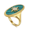 14K Yellow Gold Bujukan Elongated Oval Malachite Inlay Starburst Signet Ring - 0.11 ct