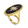 14K Yellow Gold Bujukan Elongated Oval Onyx Inlay Starburst Signet Ring - 0.11 ct