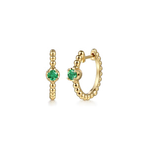 14K Yellow Gold Bujukan Emerald 15mm Huggie Earrings