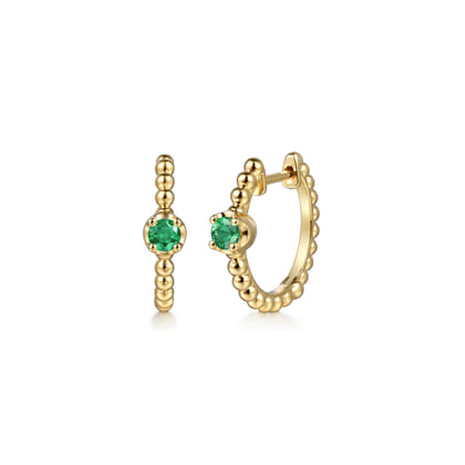 14K Yellow Gold Bujukan Emerald 15mm Huggie Earrings
