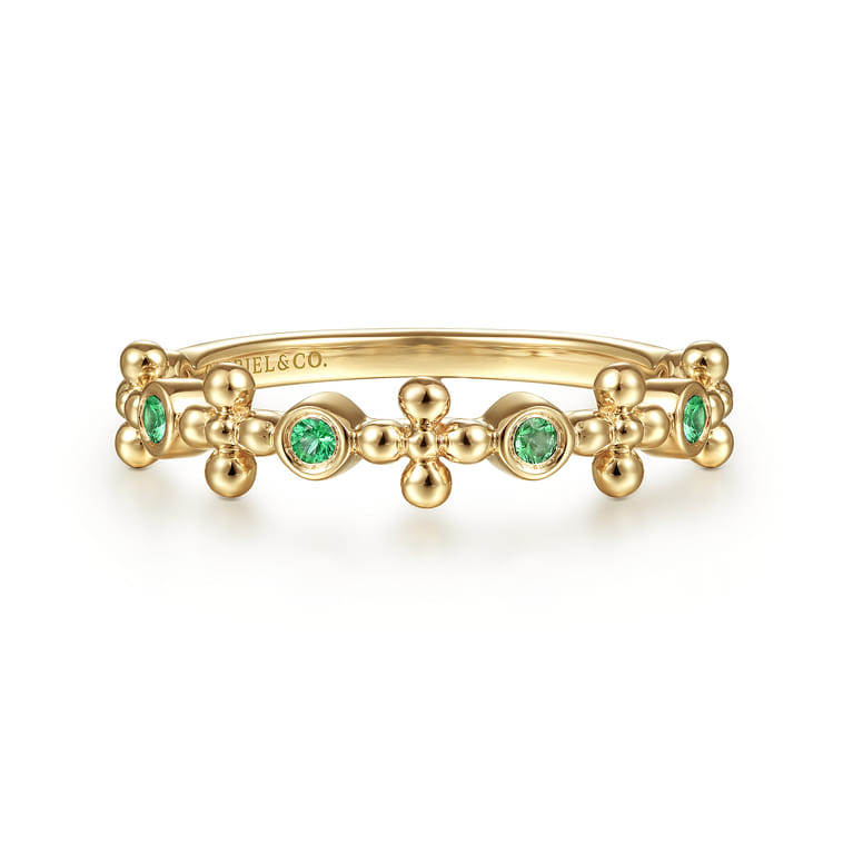 14K Yellow Gold Bujukan Emerald Stackable Ring - Shot 1