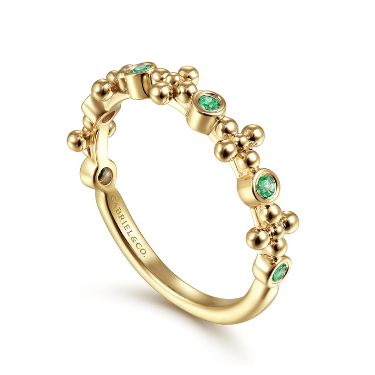 14K Yellow Gold Bujukan Emerald Stackable Ring - Shot 3