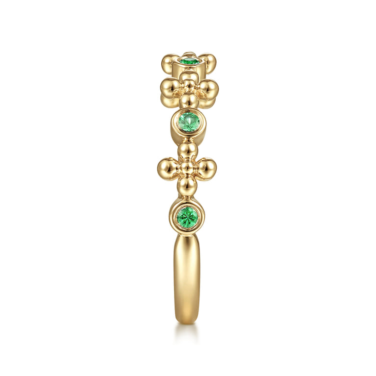 14K Yellow Gold Bujukan Emerald Stackable Ring - Shot 4