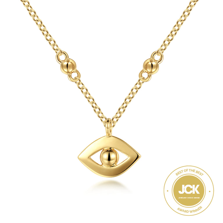 14K Yellow Gold Bujukan Evil Eye Pendant Necklace - Shot 1