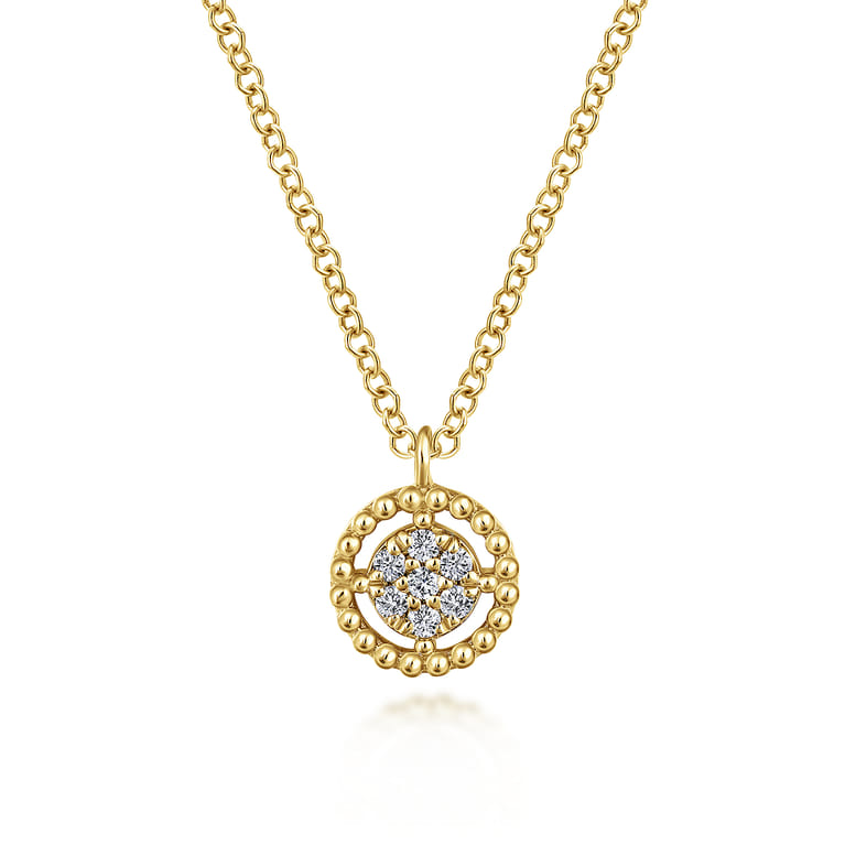 14K Yellow Gold Bujukan Floating Diamond Pendant Necklace - 0.05 ct - Shot 1