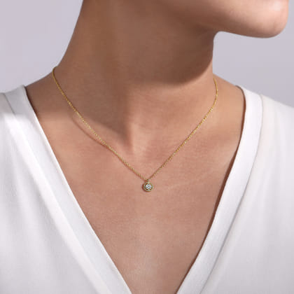 14K Yellow Gold Bujukan Floating Diamond Pendant Necklace
