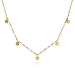14K Yellow Gold Bujukan Flower Drop Station Necklace