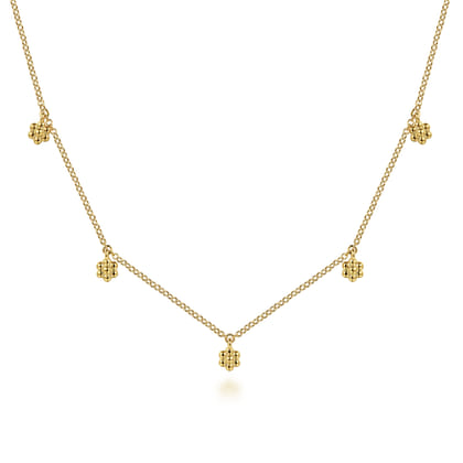 14K Yellow Gold Bujukan Flower Drop Station Necklace