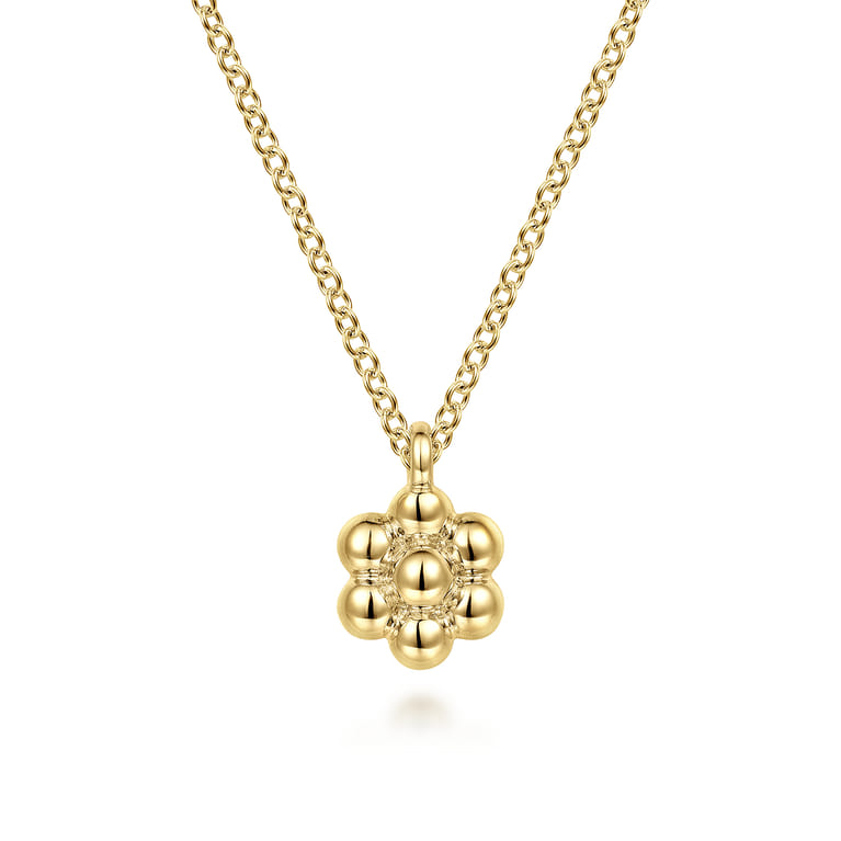 14K Yellow Gold Bujukan Flower Pendant Necklace - Shot 1