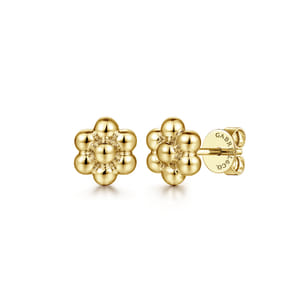 14K Yellow Gold Bujukan Flower Stud Earrings