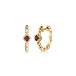 14K Yellow Gold Bujukan Garnet 15mm Huggie Earrings