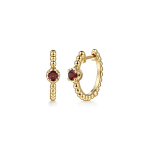 14K Yellow Gold Bujukan Garnet 15mm Huggie Earrings