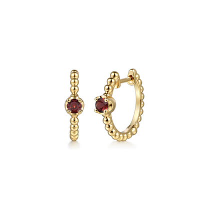 14K Yellow Gold Bujukan Garnet 15mm Huggie Earrings